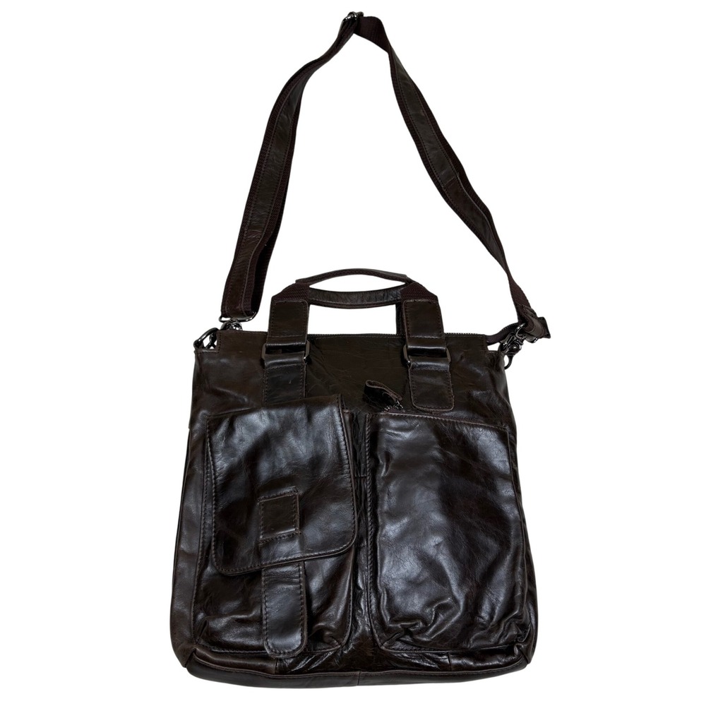 Leather Messenger Bag Crossbody Shoulder Dark Brown Laptop Briefcase Work Travel